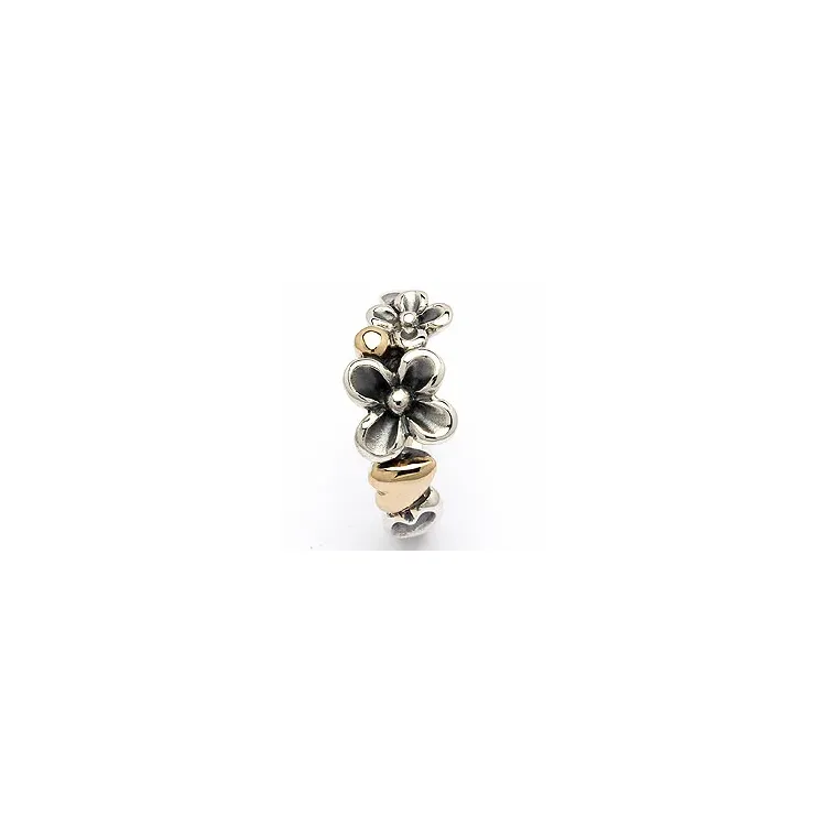 Bloem ring in geoxideerd sterlingzilver met verguld sterlingzilver