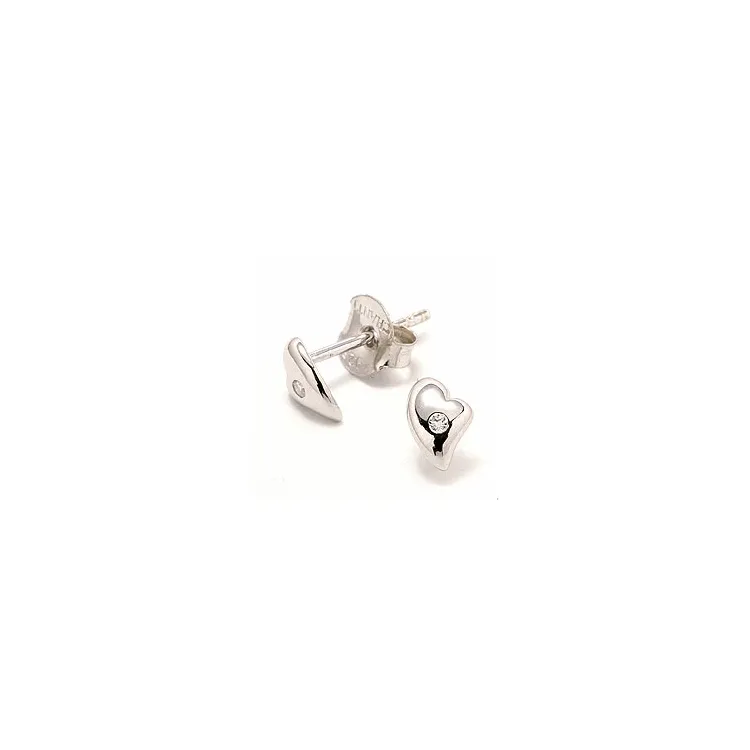 Hart witte zirkoon oorsteker in zilver