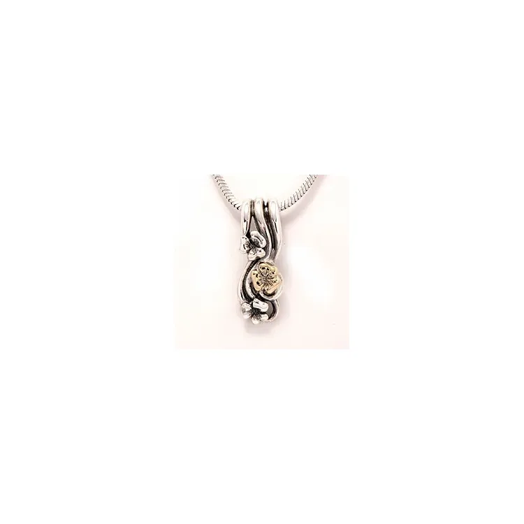 Bloem hanger in geoxideerd sterlingzilver en 8 karaat goud