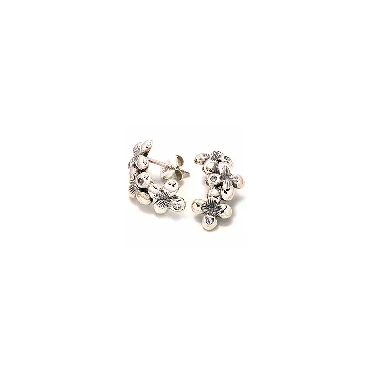 bloem oorbellen in geoxideerd sterlingzilver