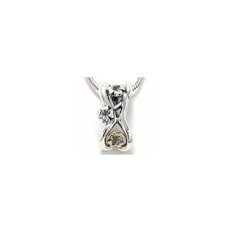 Bloemen hanger in geoxideerd sterlingzilver en 8 karaat goud