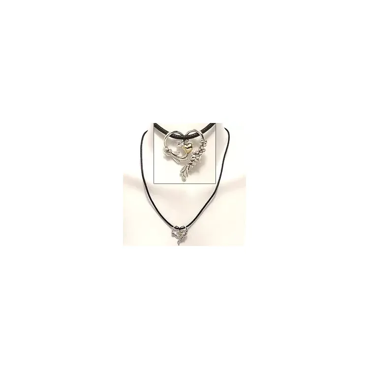 Hart ketting in katoenen met hanger in zilver en 8 karaat goud