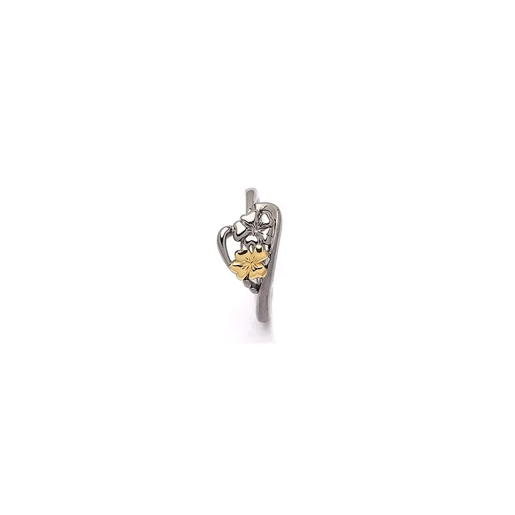 Bloem ring in zwart gerhodineerd zilver met verguld sterlingzilver
