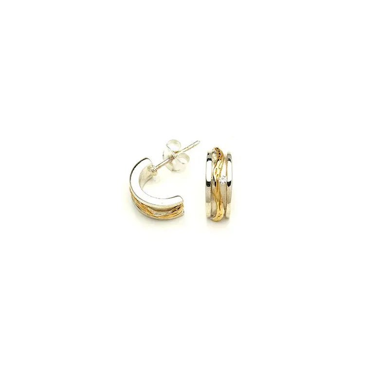 15 mm halfcreool in zilver met verguld sterlingzilver