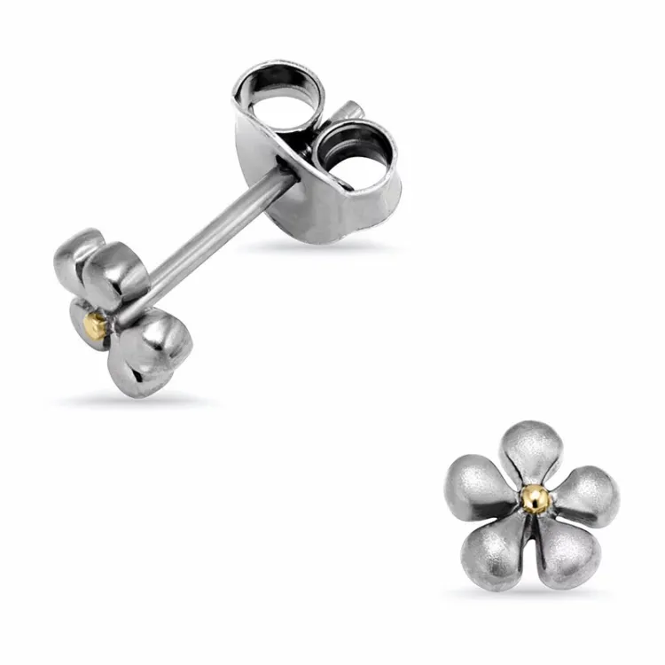 Dark Harmony bloem bloemen oorbellen in geoxideerd sterlingzilver met verguld sterlingzilver
