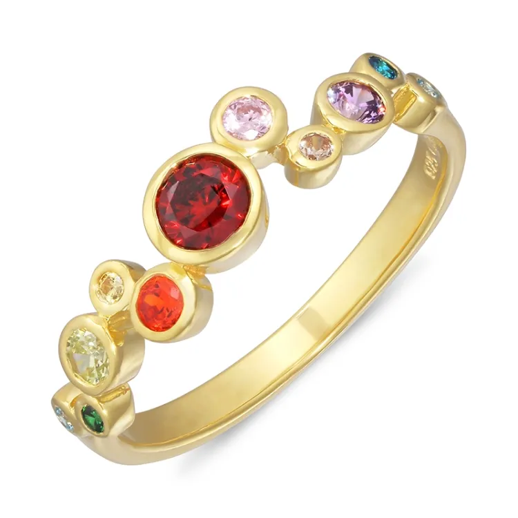 veelkleurig zirkoon ring in verguld sterlingzilver - Bubbly Twist