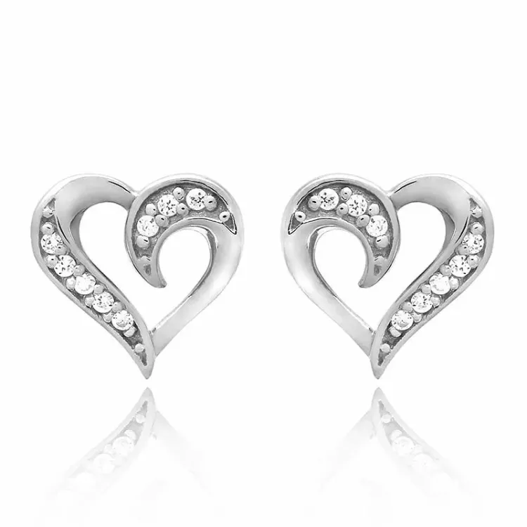 Hart witte zirkoon oorsteker in zilver