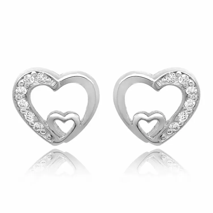 Hart witte zirkoon oorsteker in zilver