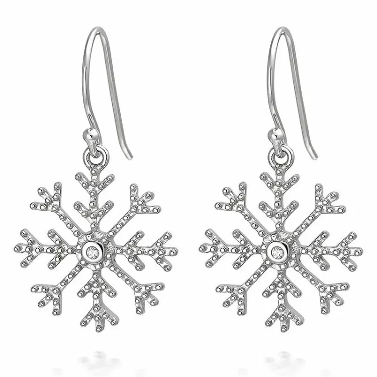 Lange sneeuwvlokken oorbellen in zilver