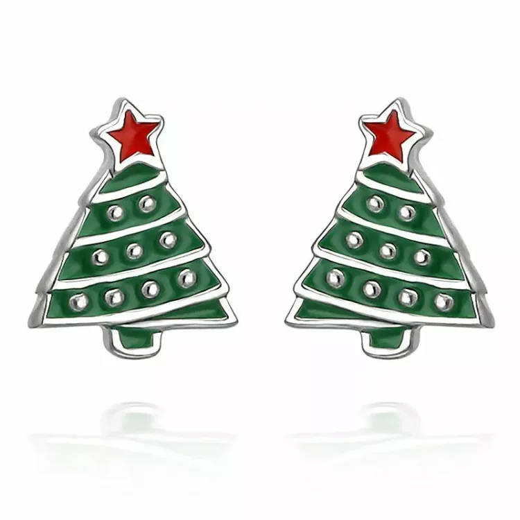 kerstboom oorbellen in zilver - Little Ones