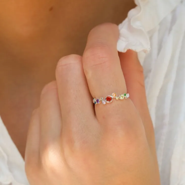 veelkleurig ring in zilver - Bubbly Twist