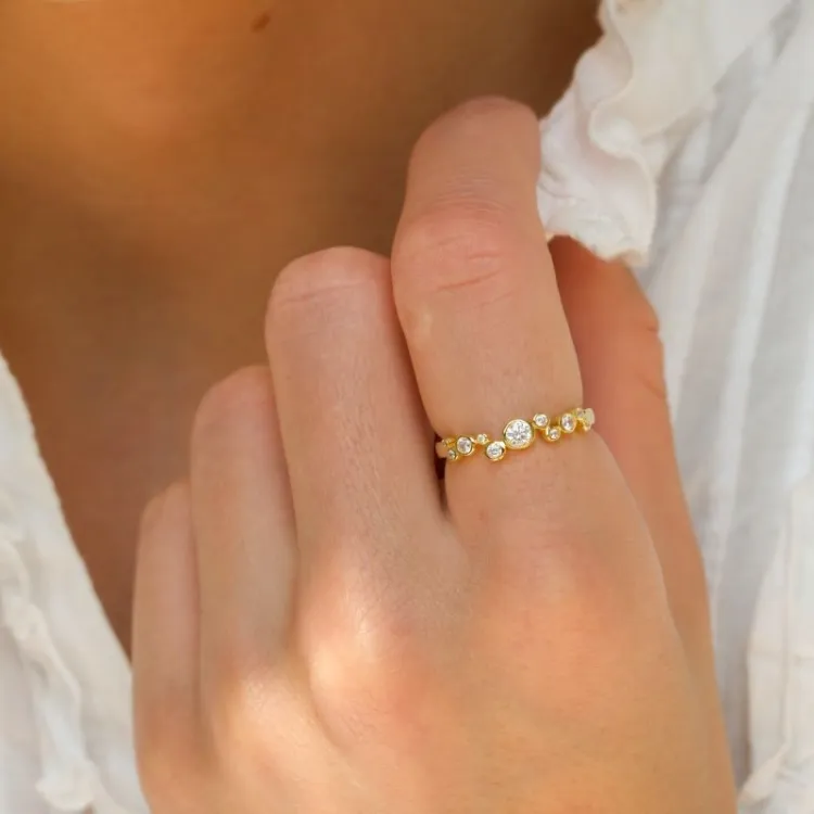 witte zirkoon ring in verguld sterlingzilver - Bubbly Sparkle