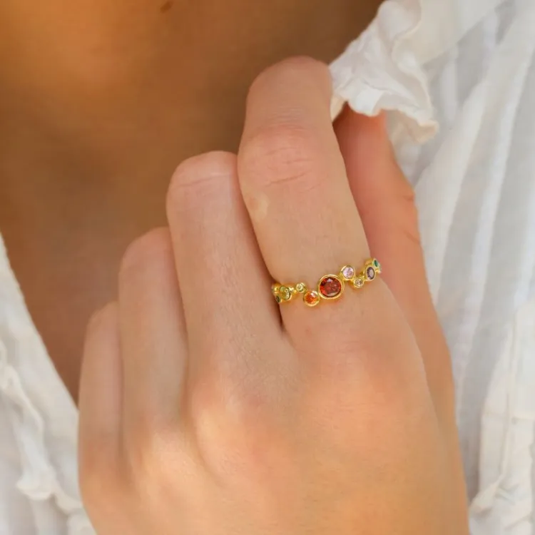 veelkleurig zirkoon ring in verguld sterlingzilver - Bubbly Twist