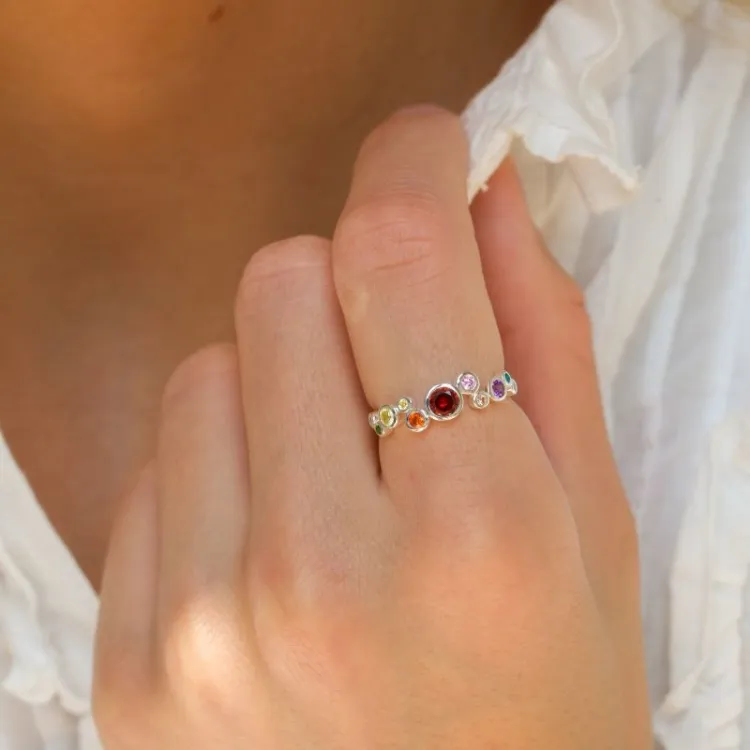 veelkleurig zirkoon ring in zilver - Bubbly Twist