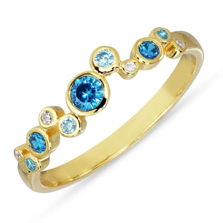blauwe zirkoon ring in verguld sterlingzilver - Bubbly Twist