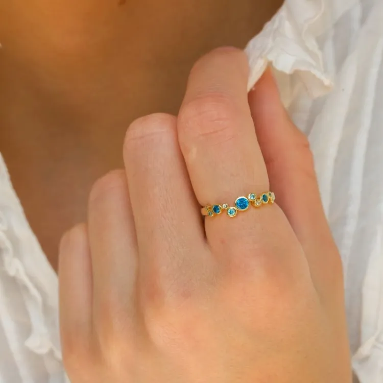 blauwe zirkoon ring in verguld sterlingzilver - Bubbly Twist