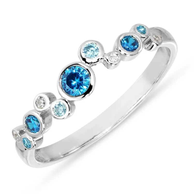 blauwe zirkoon ring in zilver - Bubbly Twist