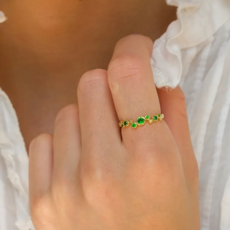 groen zirkoon ring in verguld sterlingzilver - Bubbly Twist