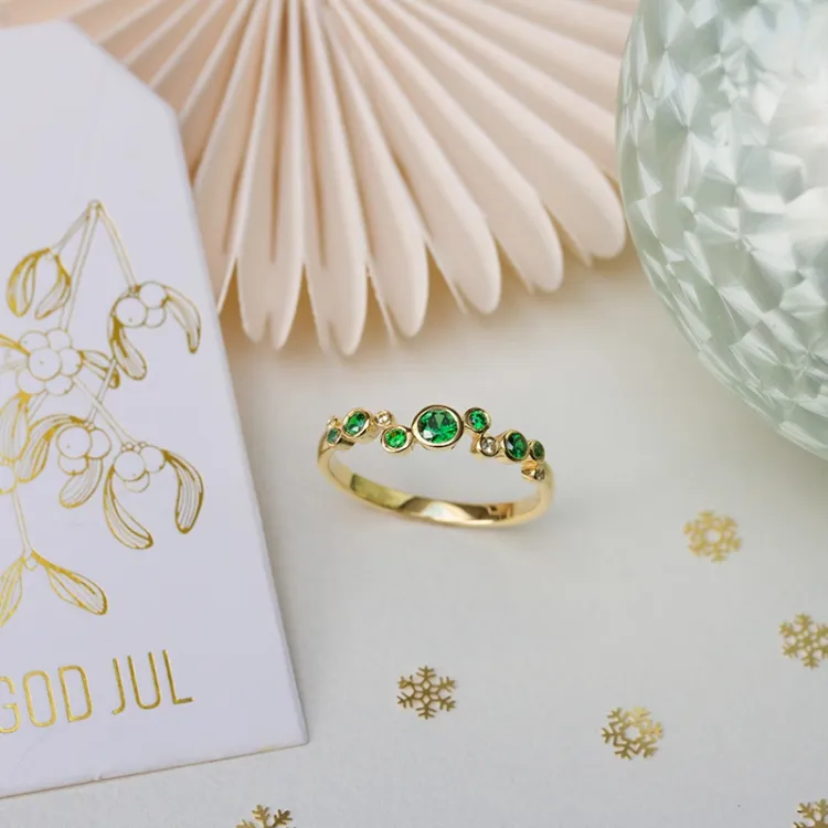 groen zirkoon ring in verguld sterlingzilver - Bubbly Twist