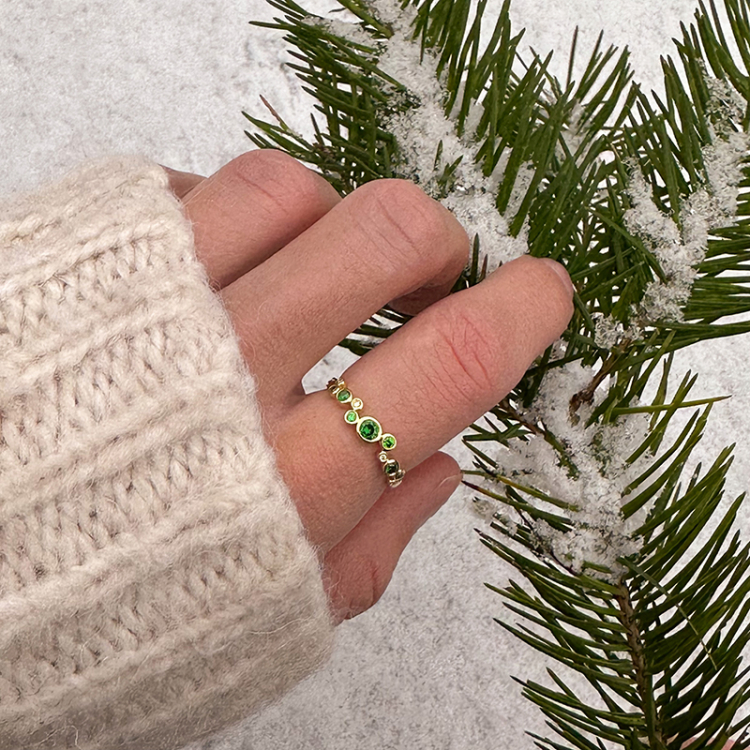groen zirkoon ring in verguld sterlingzilver - Bubbly Twist