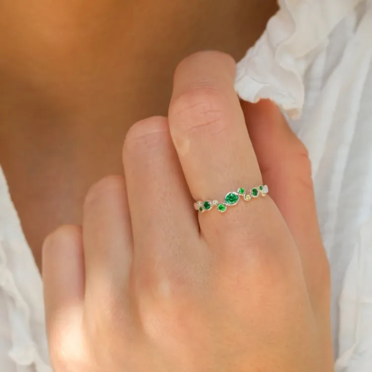 groen zirkoon ring in zilver - Bubbly Twist