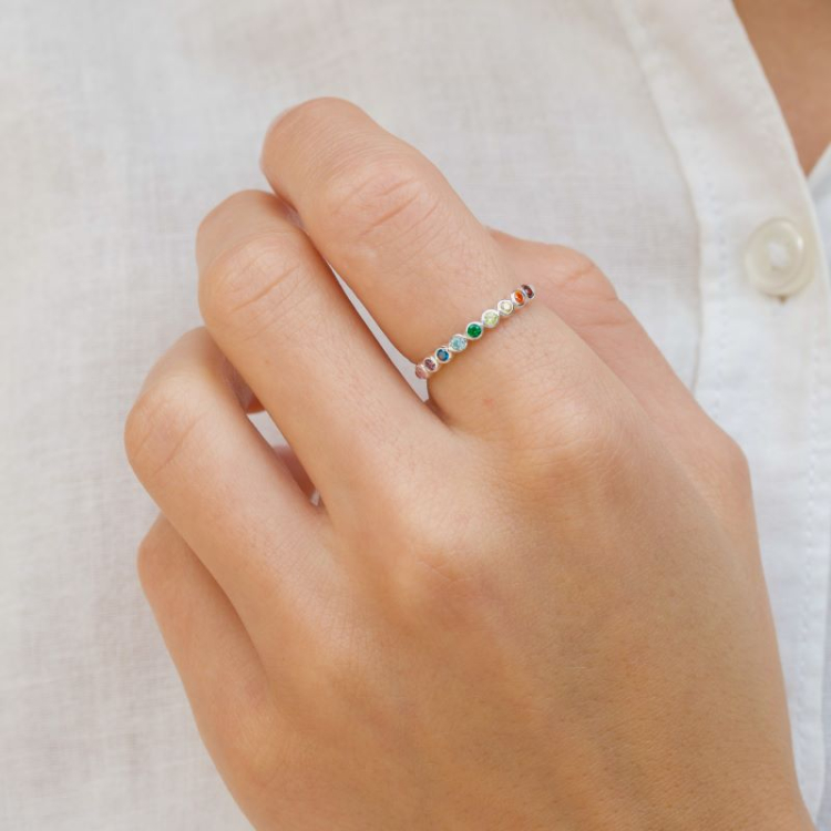 veelkleurig zirkoon ring in zilver - Bubbly Twist
