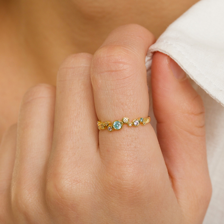 veelkleurig zirkoon ring in verguld sterlingzilver - Bubbly Twist