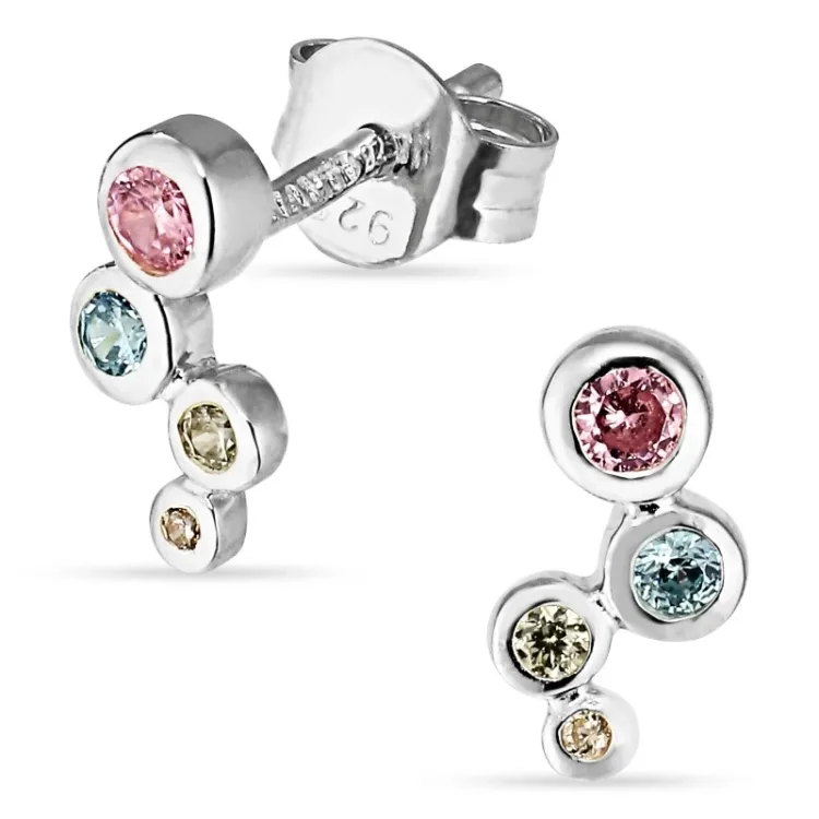 multikleurige zirkoon oorsteker in zilver - Bubbly Twist