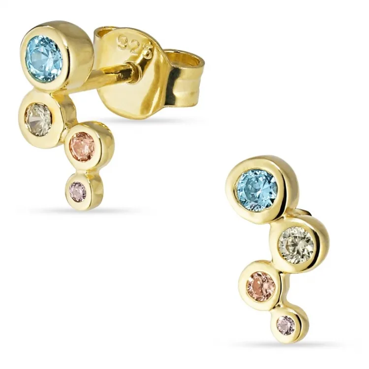 multikleurige zirkoon oorsteker in verguld zilver - Bubbly Twist