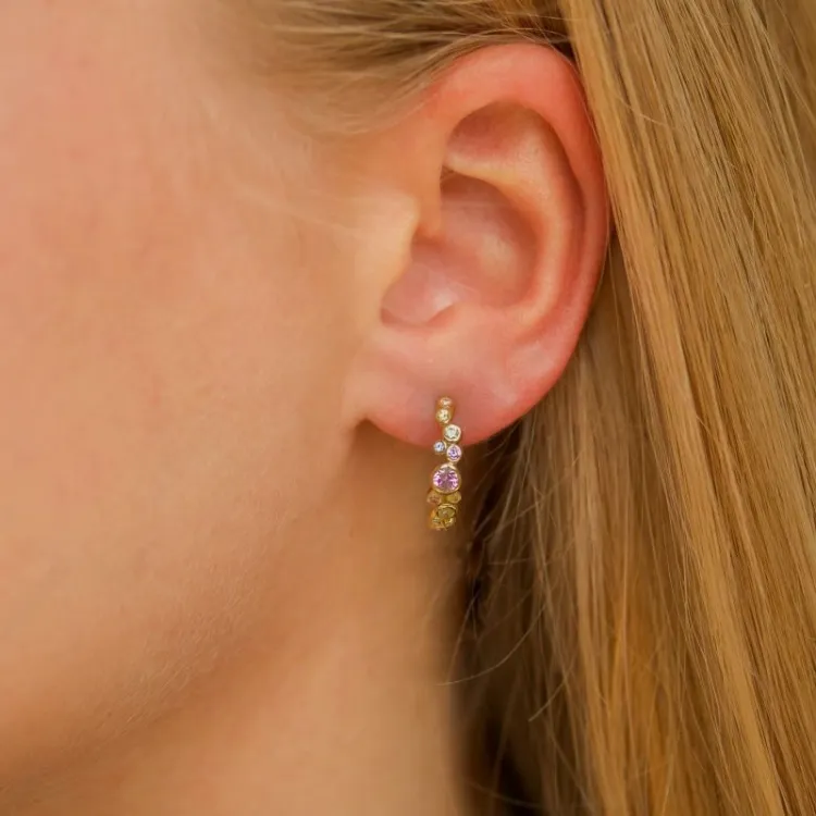 multikleurige zirkoon halfcreool in verguld sterlingzilver - Bubbly Twist