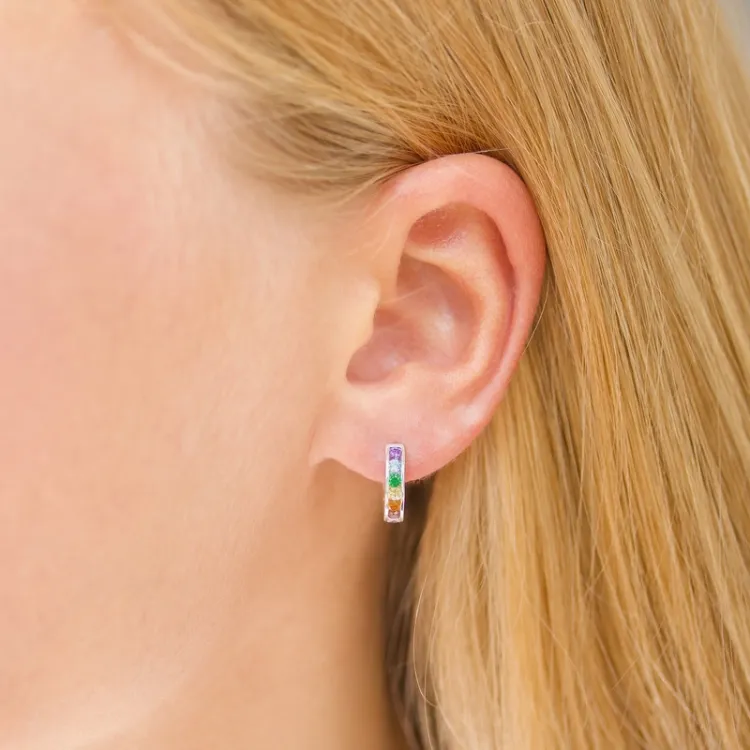 multikleurige zirkoon creool in zilver