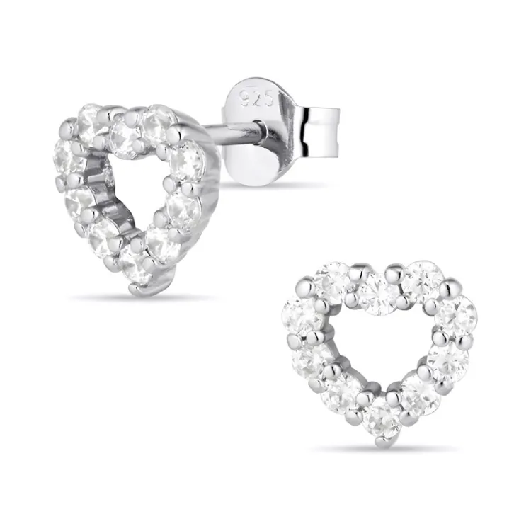 hart zirkoon oorsteker in zilver