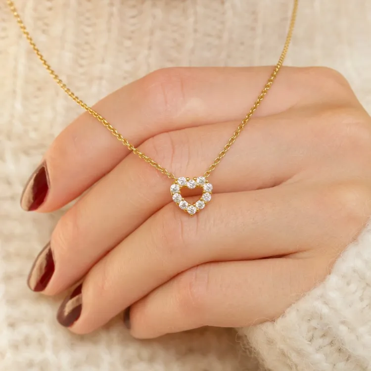 hart witte zirkoon hanger in verguld sterlingzilver