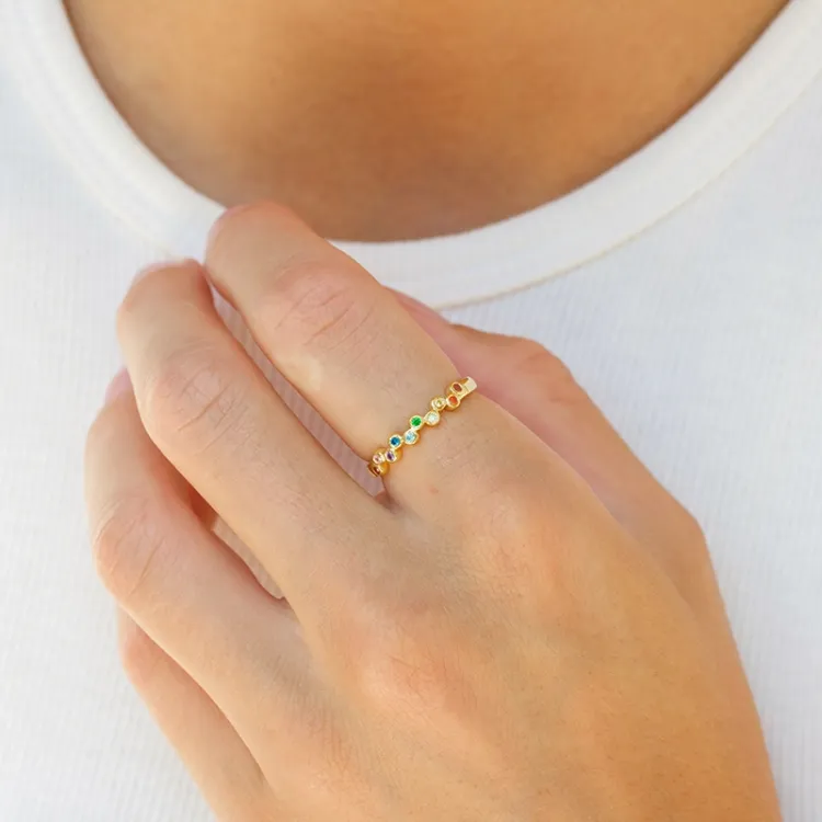 veelkleurig zirkoon ring in verguld sterlingzilver - Bubbly Twist