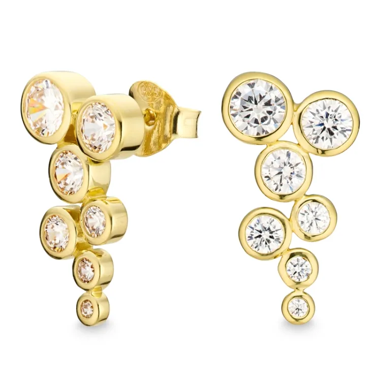 zirkoon oorbellen in verguld zilver - Bubbly Sparkle