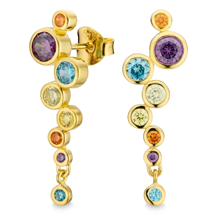 veelkleurig zirkoon oorbellen in verguld zilver - Bubbly Twist