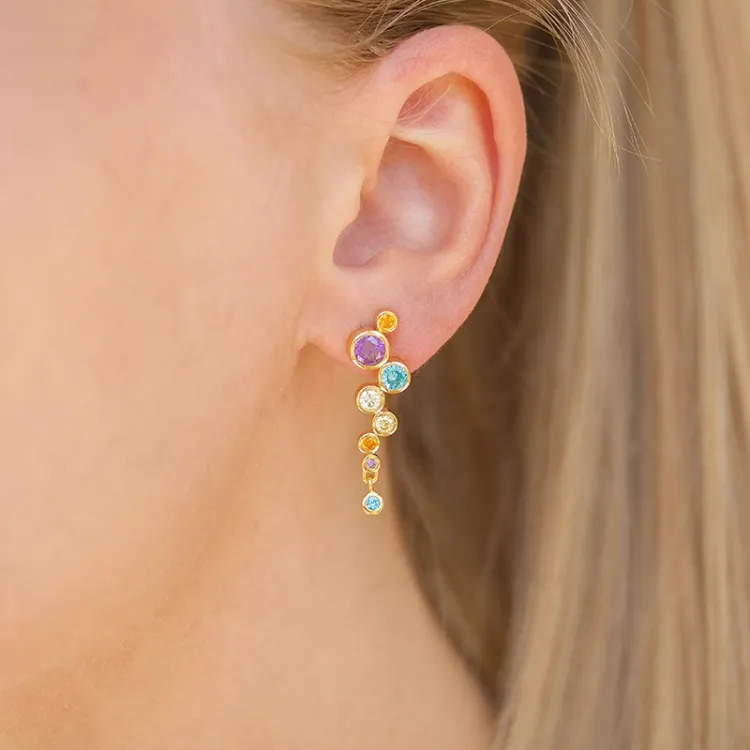 veelkleurig zirkoon oorbellen in verguld zilver - Bubbly Twist