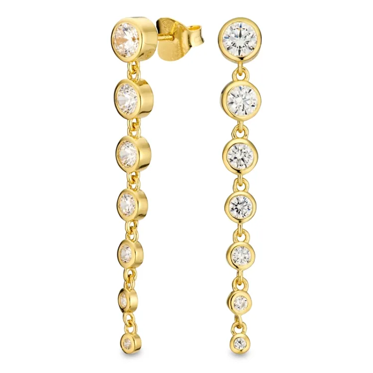 lange zirkoon oorbellen in verguld zilver - Bubbly Sparkle
