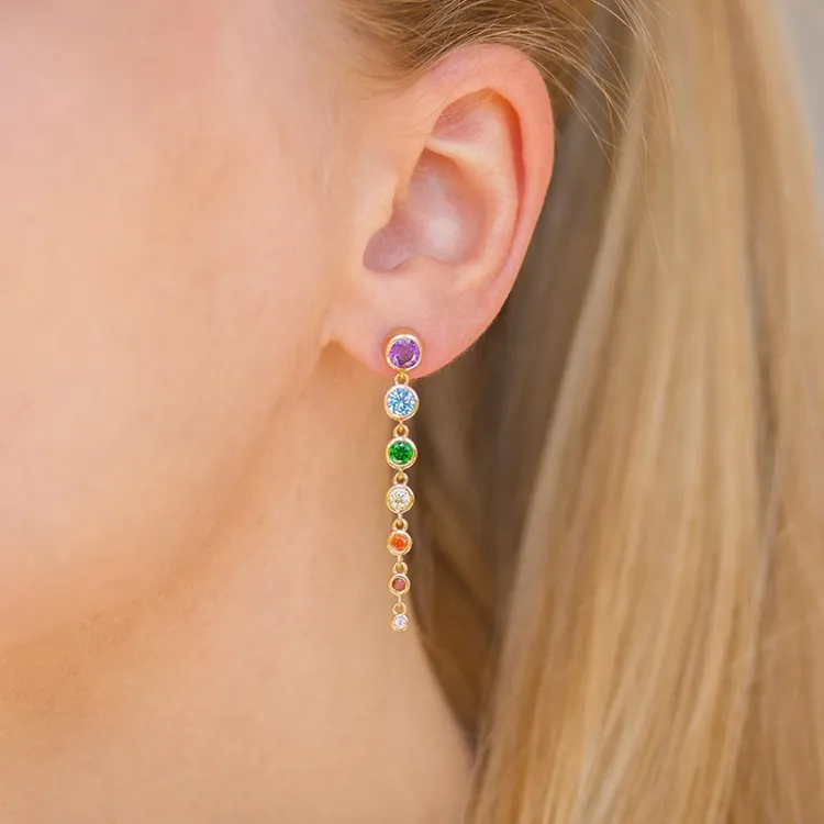 lange veelkleurig zirkoon oorbellen in verguld zilver - Bubbly Twist