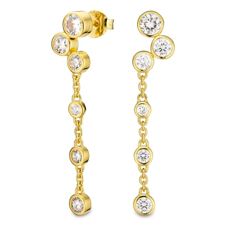 lange zirkoon oorbellen in verguld zilver - Bubbly Sparkle