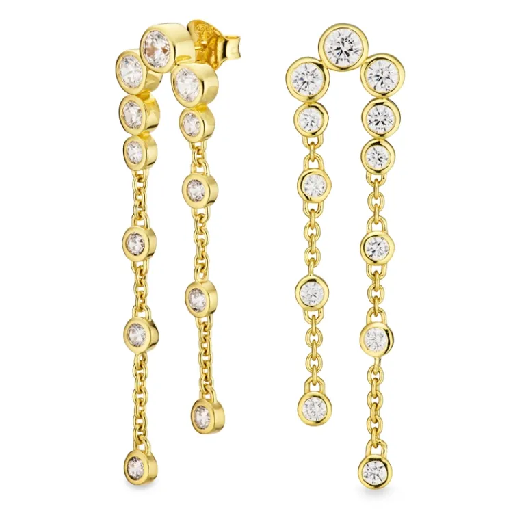 lange zirkoon oorbellen in verguld zilver - Bubbly Sparkle