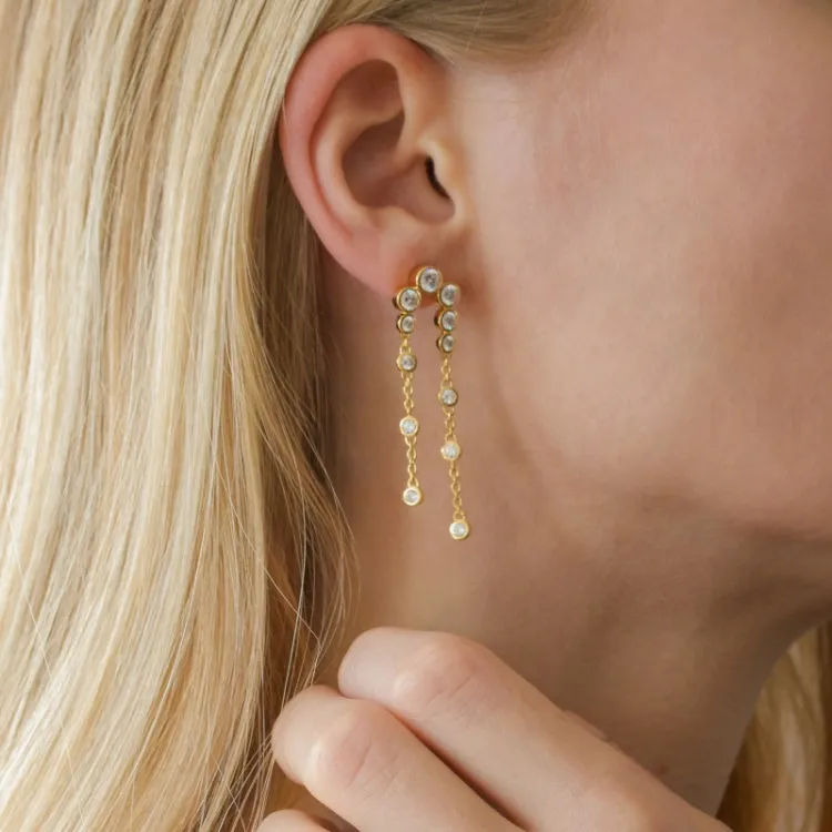 lange zirkoon oorbellen in verguld zilver - Bubbly Sparkle