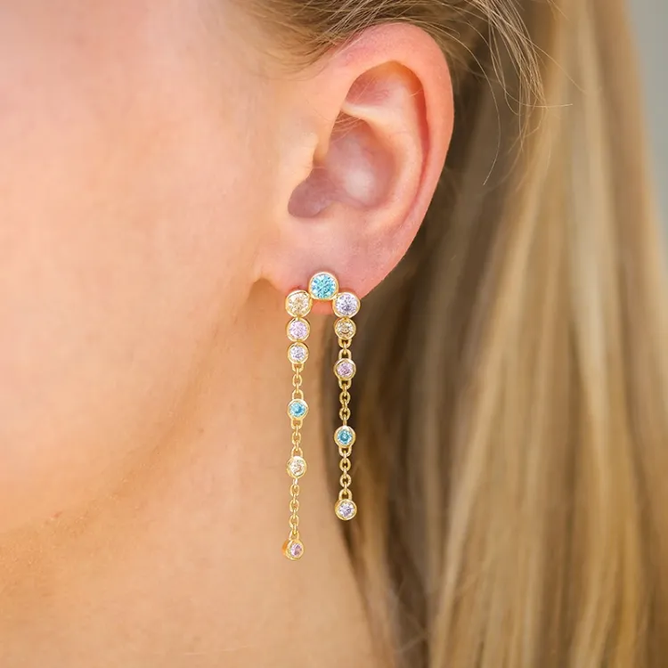 lange veelkleurig zirkoon oorbellen in verguld zilver - Bubbly Twist