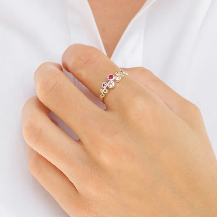 veelkleurig zirkoon ring in zilver - Bubbly Twist