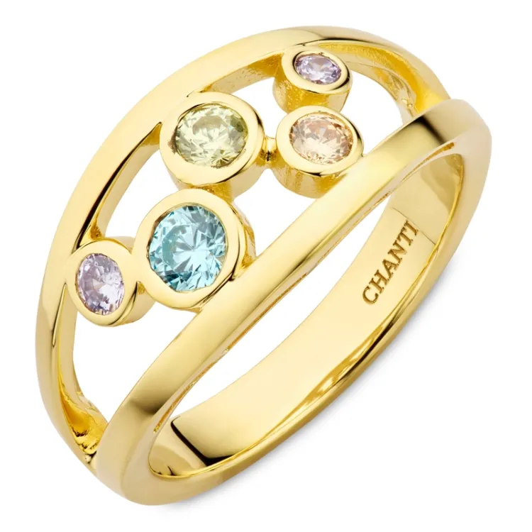 veelkleurig zirkoon ring in verguld sterlingzilver - Bubbly Twist