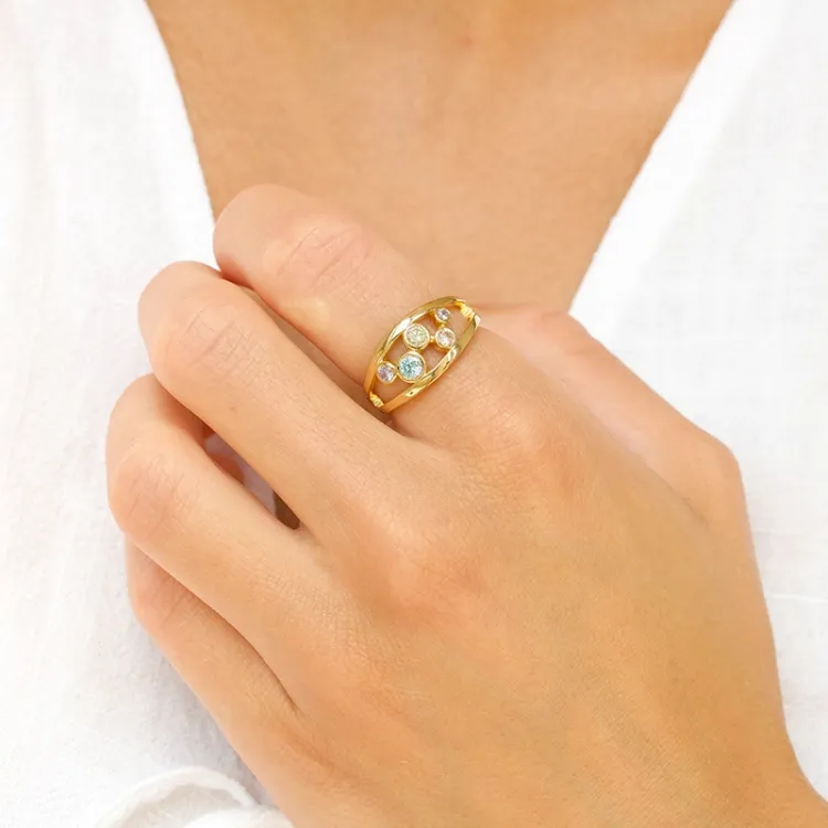veelkleurig zirkoon ring in verguld sterlingzilver - Bubbly Twist