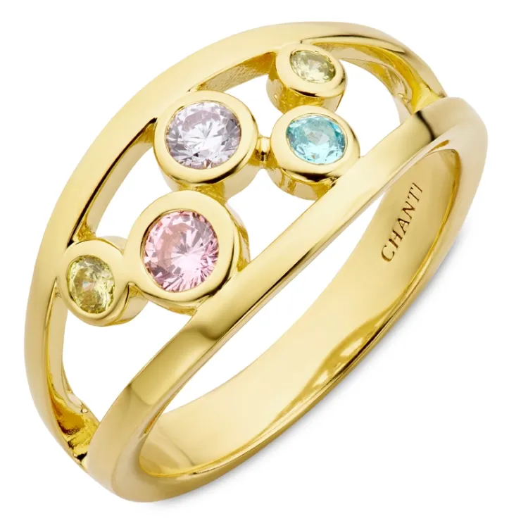 veelkleurig zirkoon ring in verguld sterlingzilver - Bubbly Twist