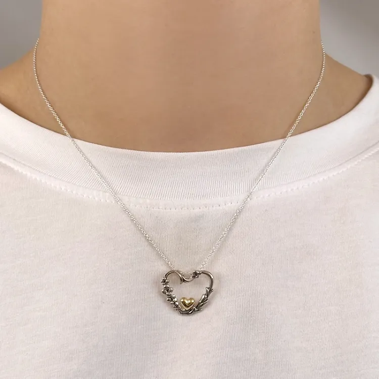 Hart hanger in geoxideerd sterlingzilver en verguld sterlingzilver