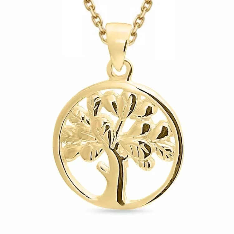 boom van het leven ketting in verguld sterlingzilver met hanger in verguld sterlingzilver