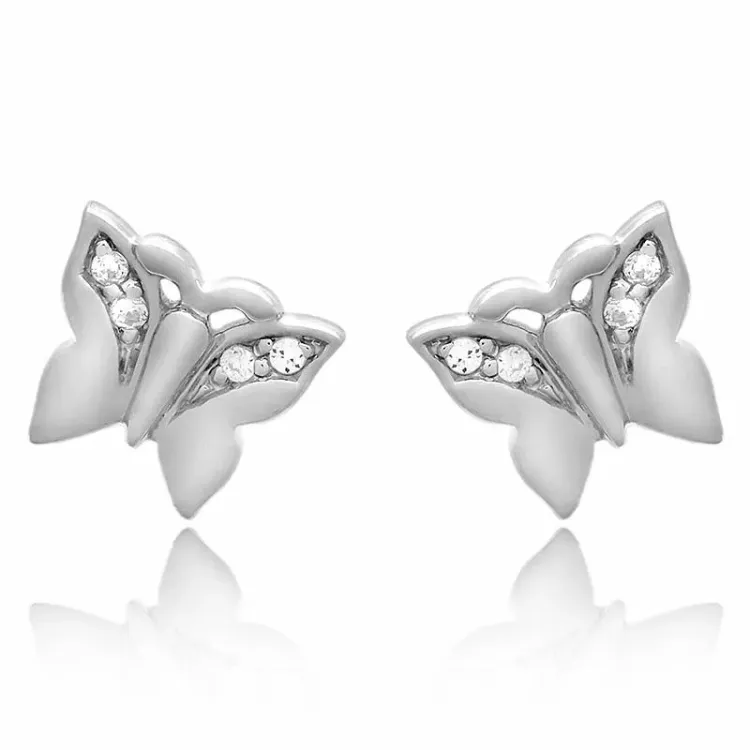 Vlinder set met oorbellen en ketting in zilver witte zirkoon